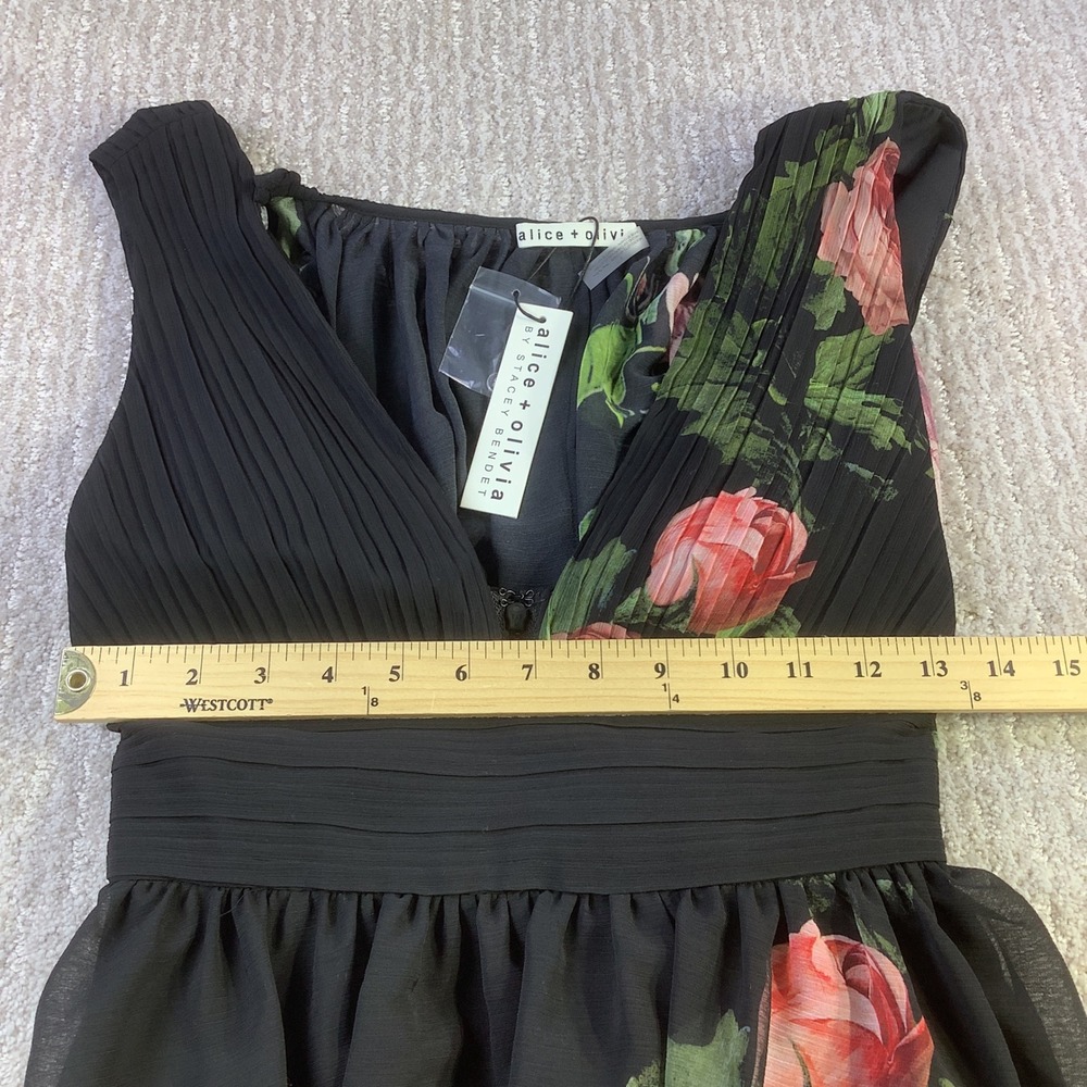 Alice + Olivia Be Still Floral Cape Maxi Dress Black Pink Rose Size 0 NWT - Picture 13 of 14